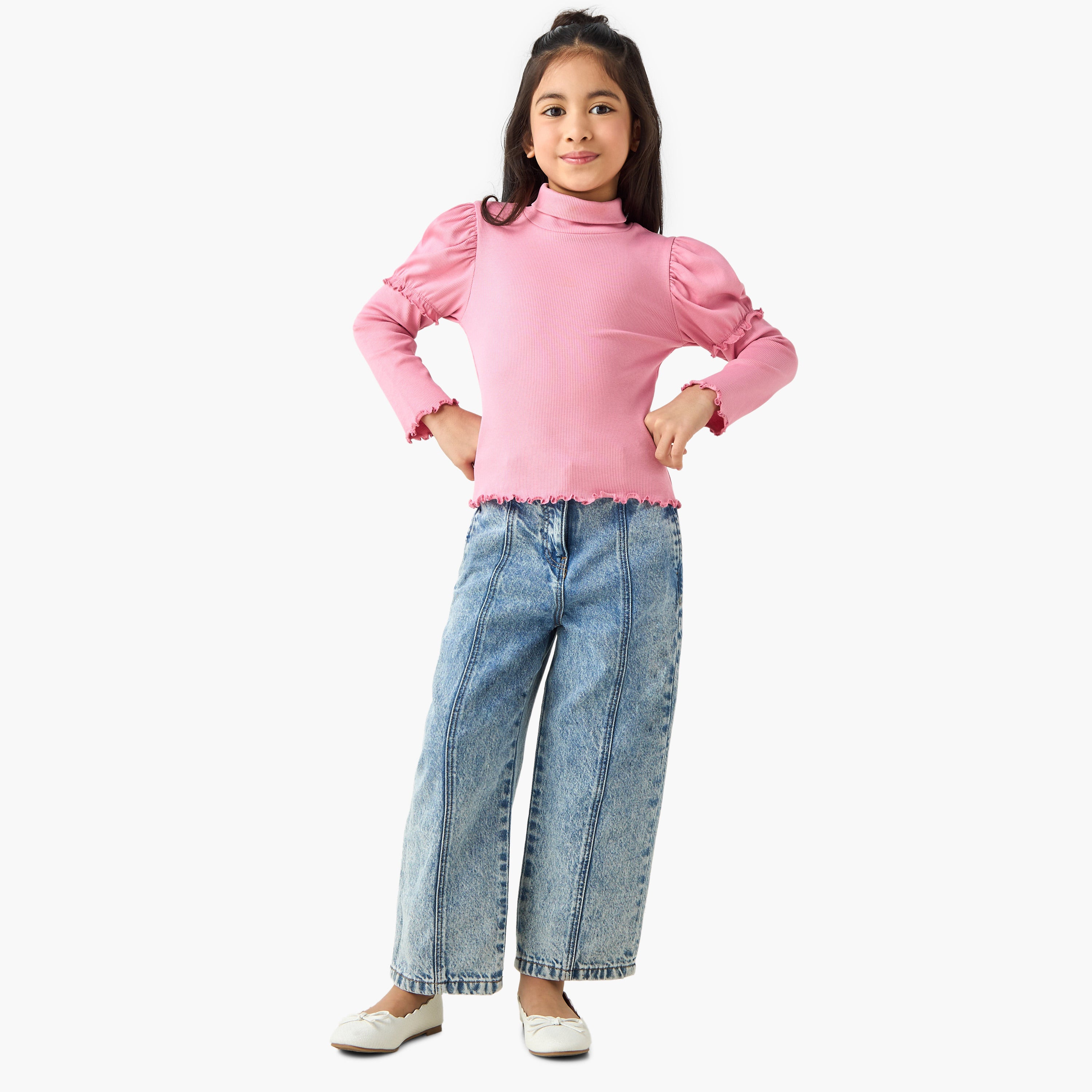 Juniors Ribbed Turtleneck Top with Long Sleeves