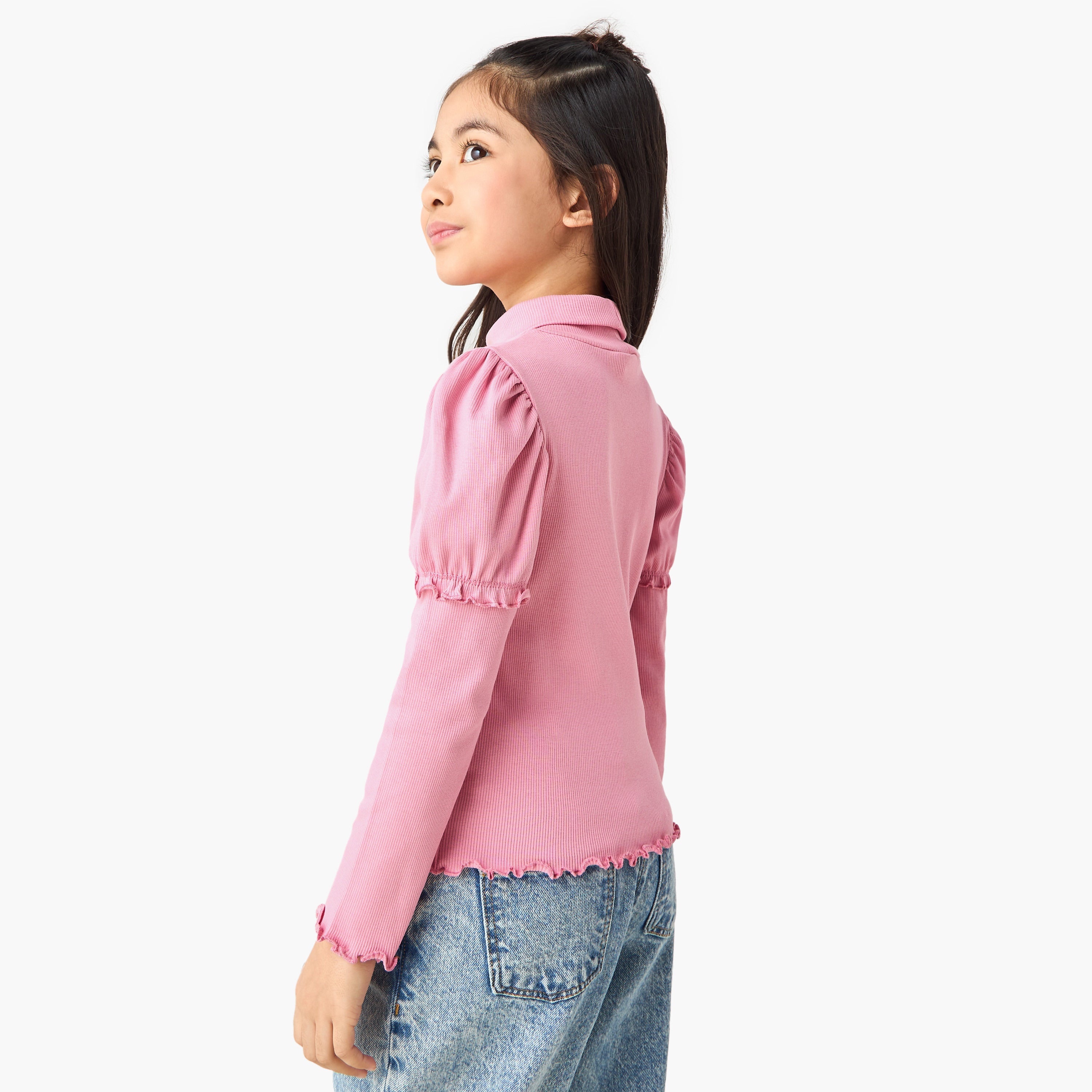 Juniors Ribbed Turtleneck Top with Long Sleeves