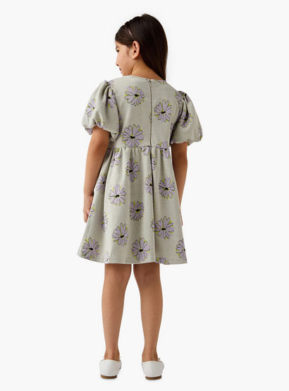 Juniors Bow Accent A-Line Dress with Puff Sleeves-girls-clothing-dressesandjumpsuits-image-3