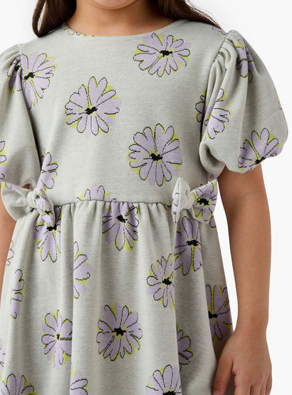 Juniors Bow Accent A-Line Dress with Puff Sleeves-girls-clothing-dressesandjumpsuits-image-4