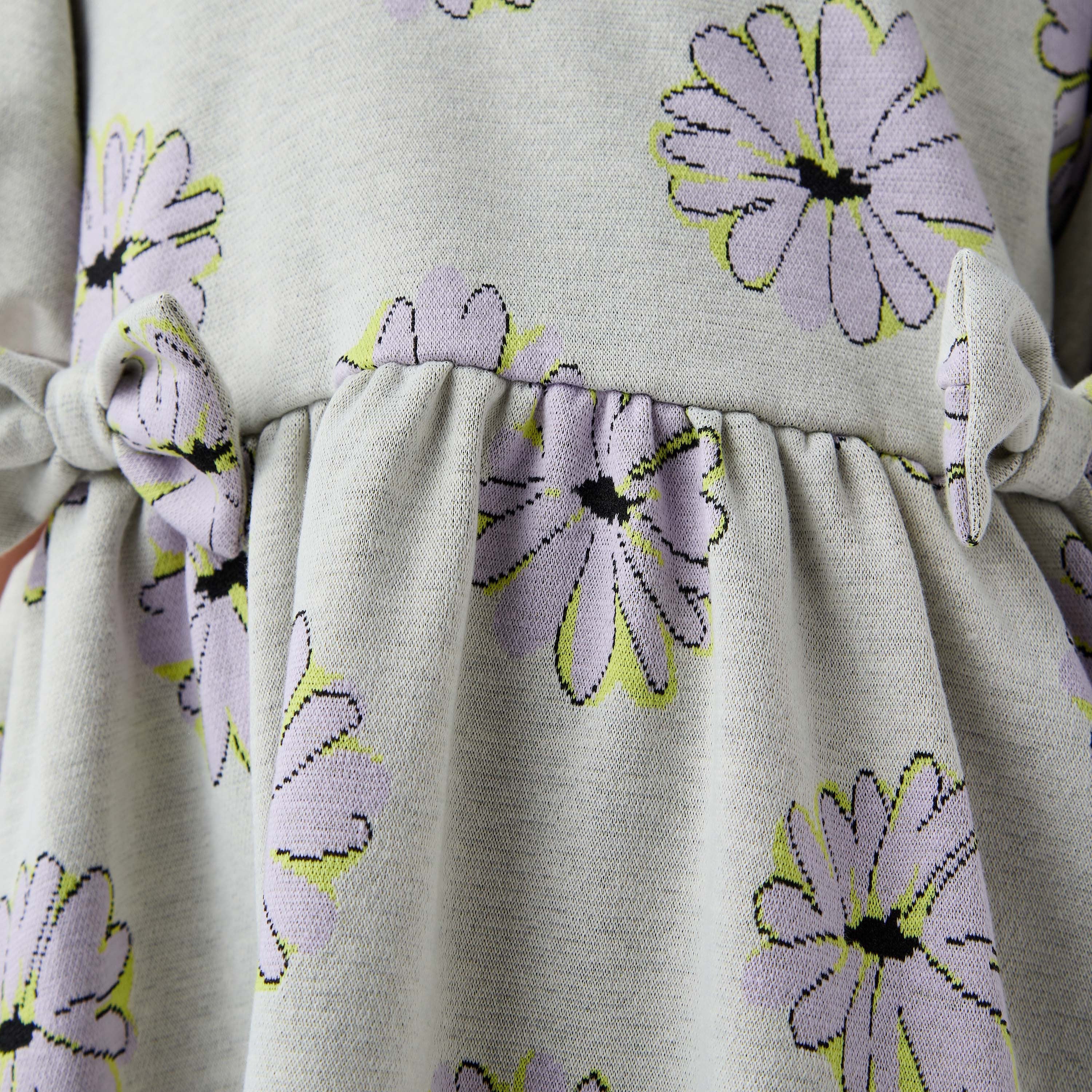 Juniors Bow Accent A-Line Dress with Puff Sleeves