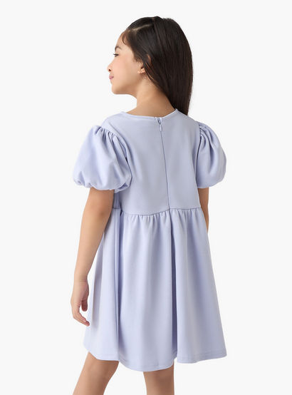 Juniors Bow Accent A-Line Dress with Puff Sleeves-girls-clothing-dressesandjumpsuits-image-3