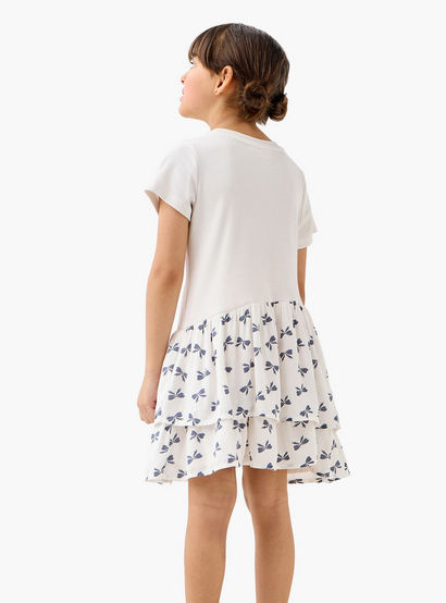 Juniors Bow Print Drop Waist Dress with Short Sleeves-girls-clothing-dressesandjumpsuits-image-3