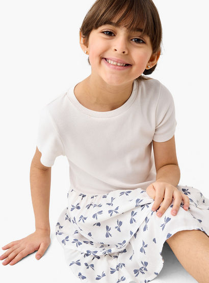 Juniors Bow Print Drop Waist Dress with Short Sleeves-girls-clothing-dressesandjumpsuits-image-4