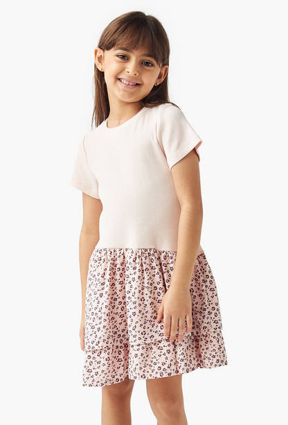 Juniors Animal Print Tiered Dress with Short Sleeves-undefined-image-1