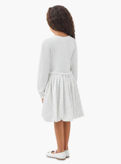 Juniors Round Neck Long Sleeves Knee Length Dress with Sequin Detail-girls-clothing-dressesandjumpsuits-image-3