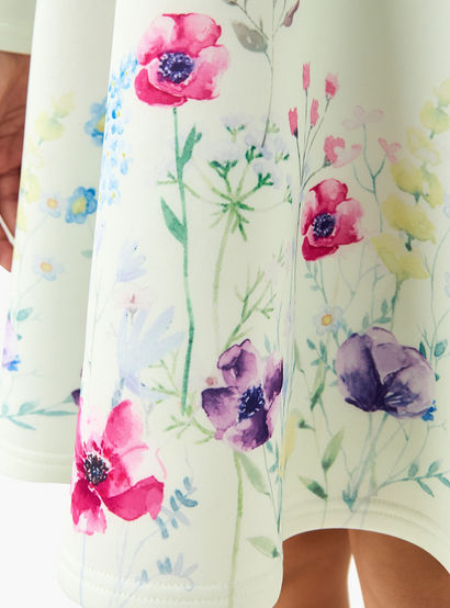 Juniors Round Neck Long Sleeves Knee Length Dress with Floral Print-girls-clothing-dressesandjumpsuits-image-5