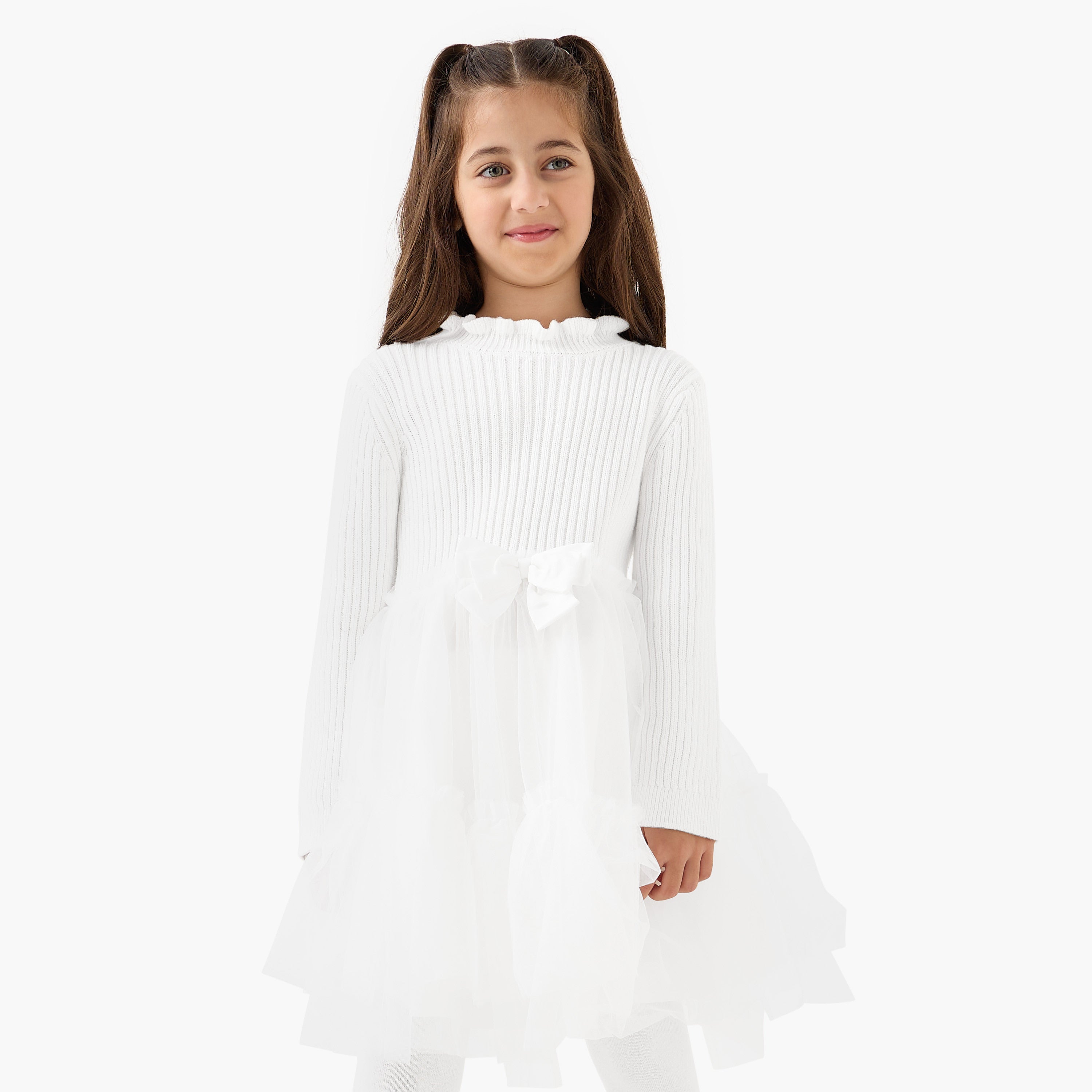 Juniors Ribbed Tulle Dress with Tights