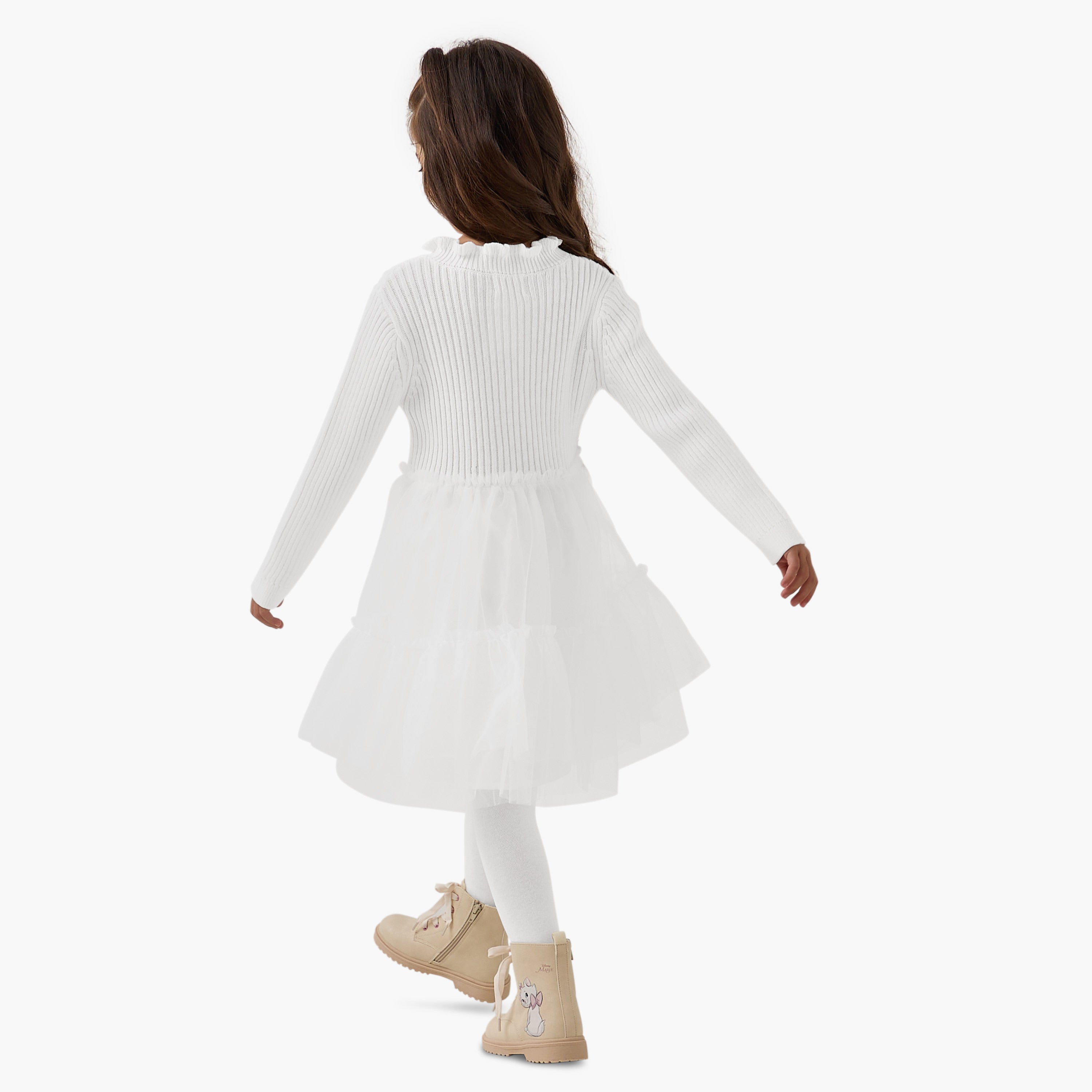Juniors Ribbed Tulle Dress with Tights
