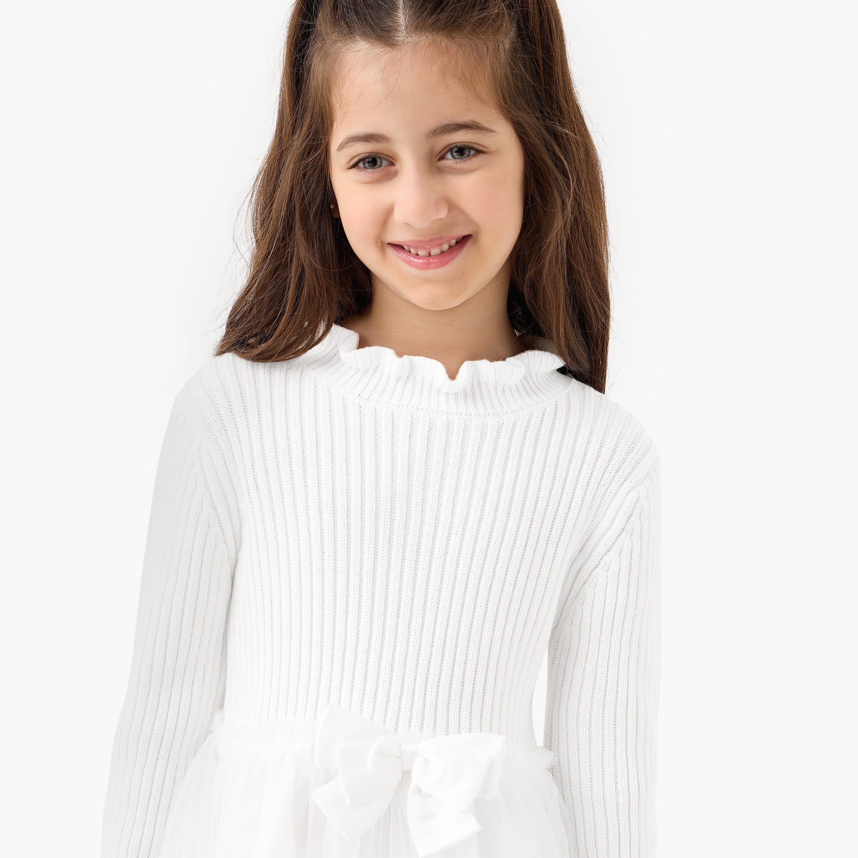 Juniors Ribbed Tulle Dress with Tights