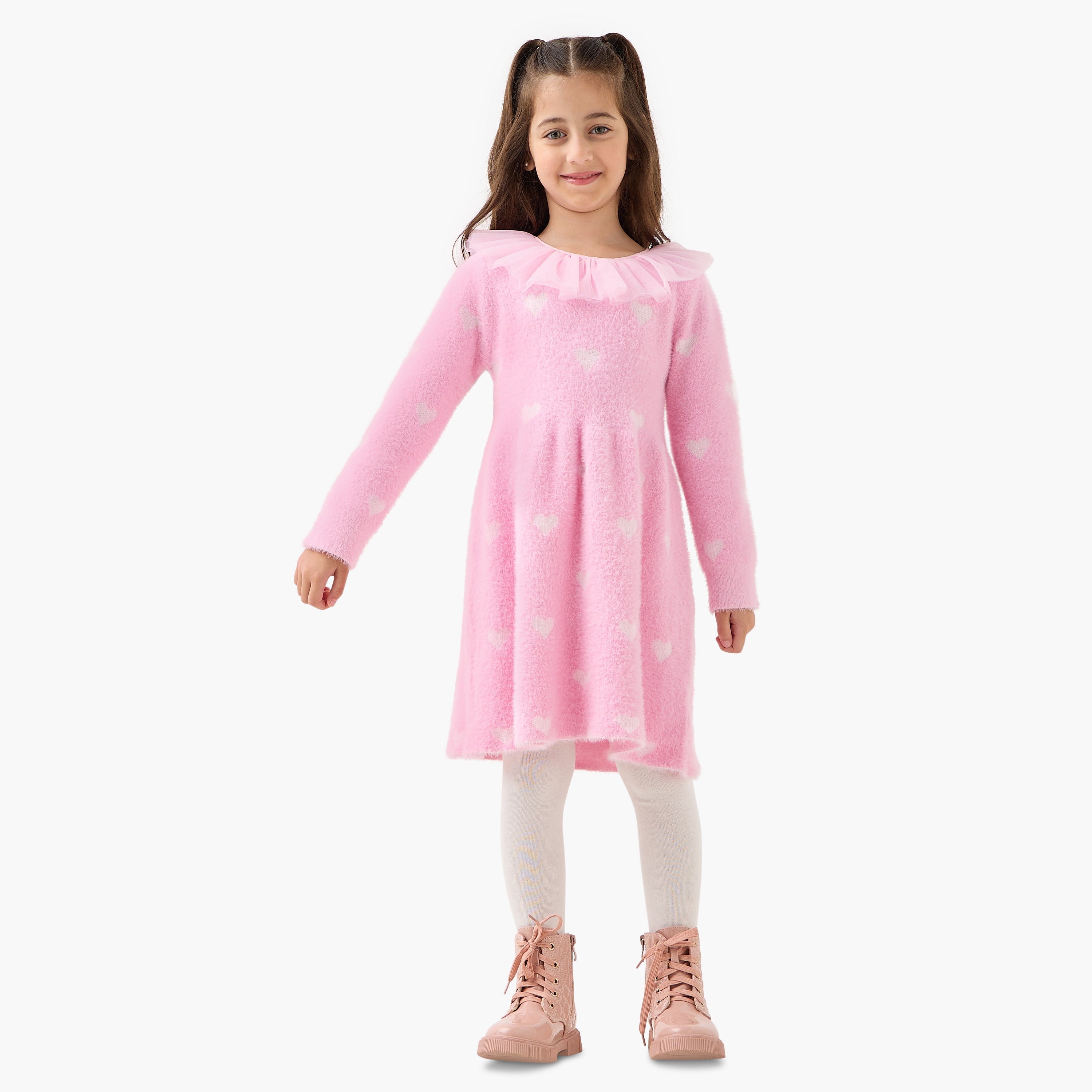 Juniors Heart Print Dress with Tights - Pink / 2-3 yrs