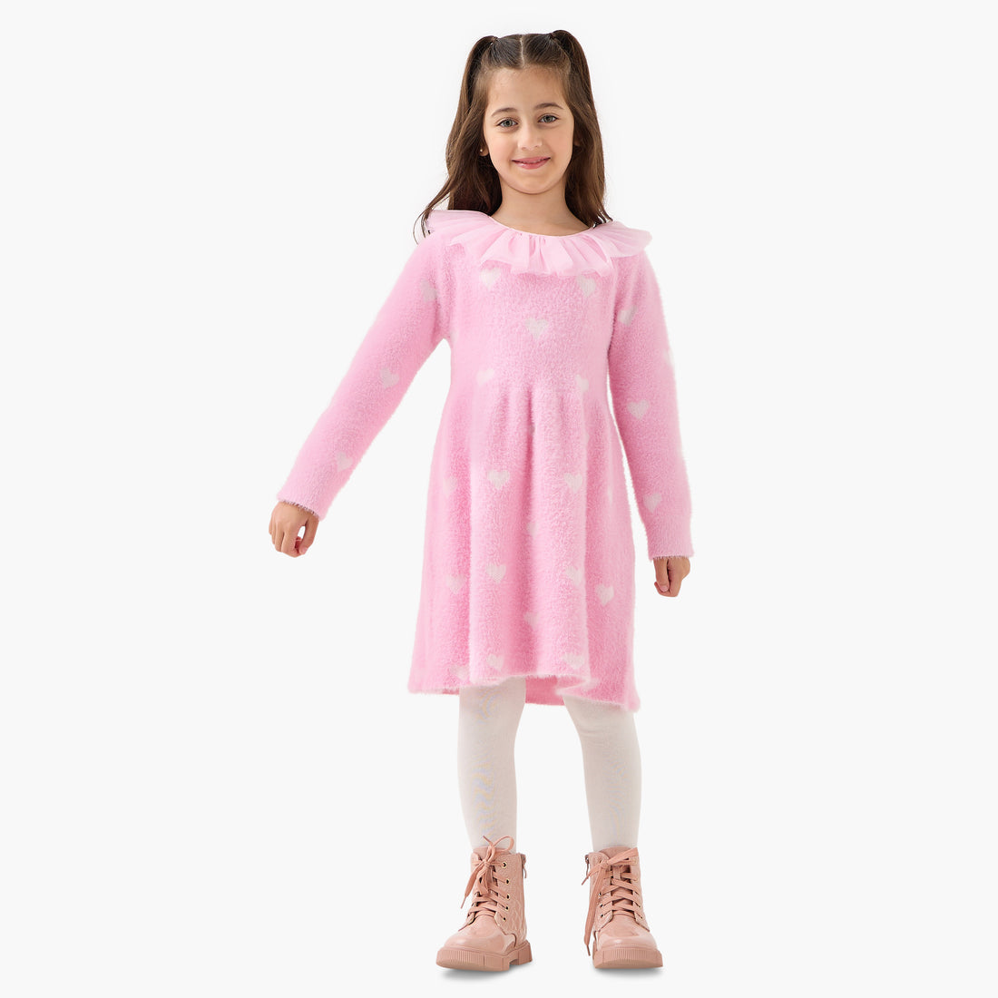 Juniors Heart Print Dress with Tights - Pink / 1-2 yrs