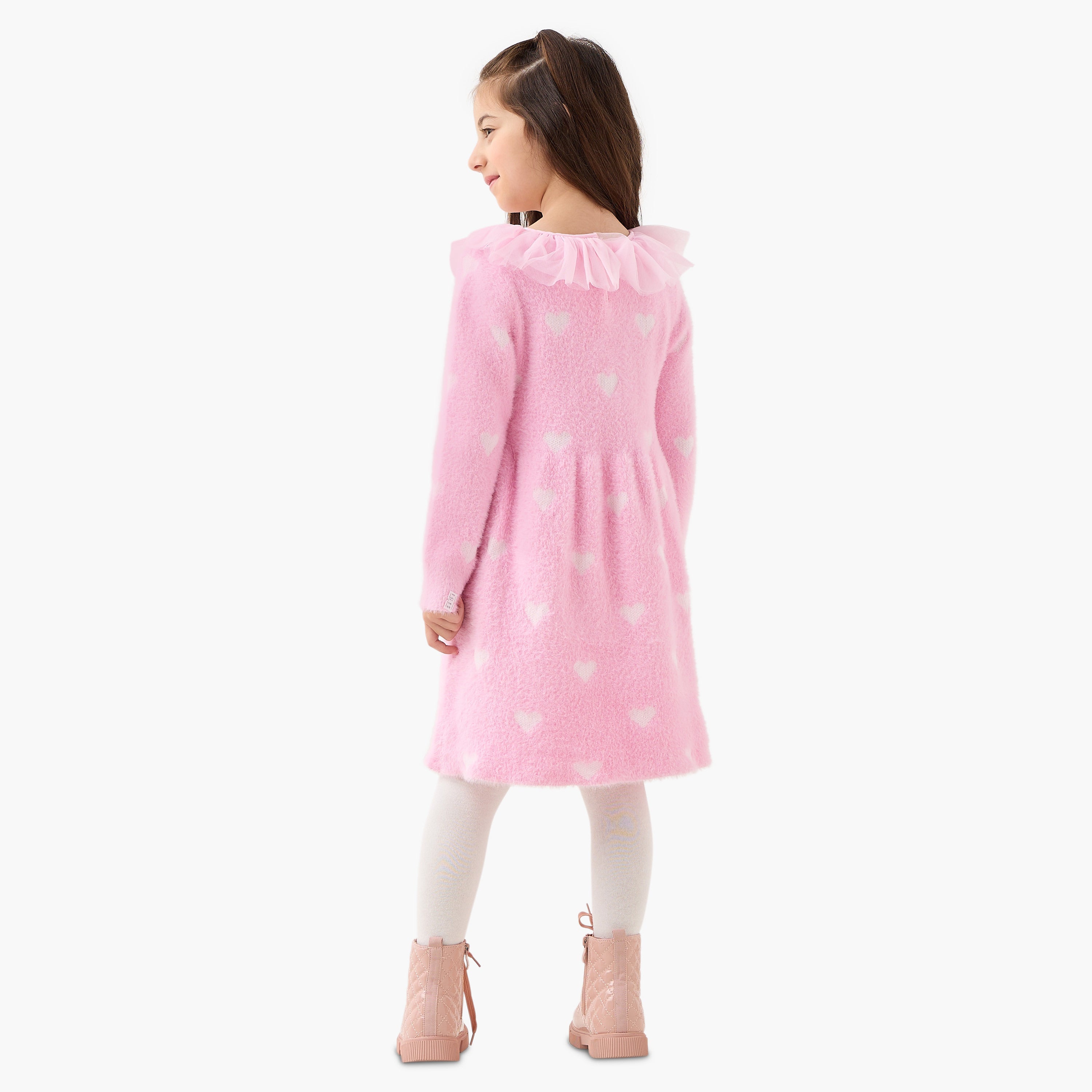 Juniors Heart Print Dress with Tights