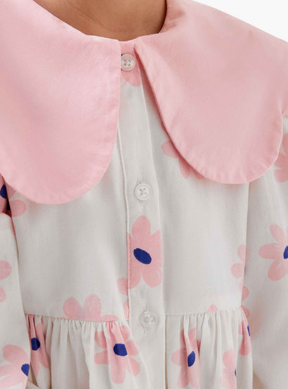 Juniors Peter Pan Collar Long Sleeves Knee Length Dress with Heart Print-girls-clothing-dressesandjumpsuits-image-5