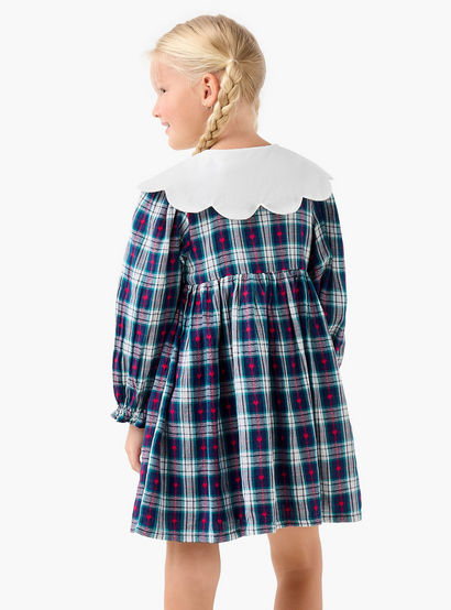 Juniors Peter Pan Collar Long Sleeves Knee Length Dress with Heart Print-girls-clothing-dressesandjumpsuits-image-3