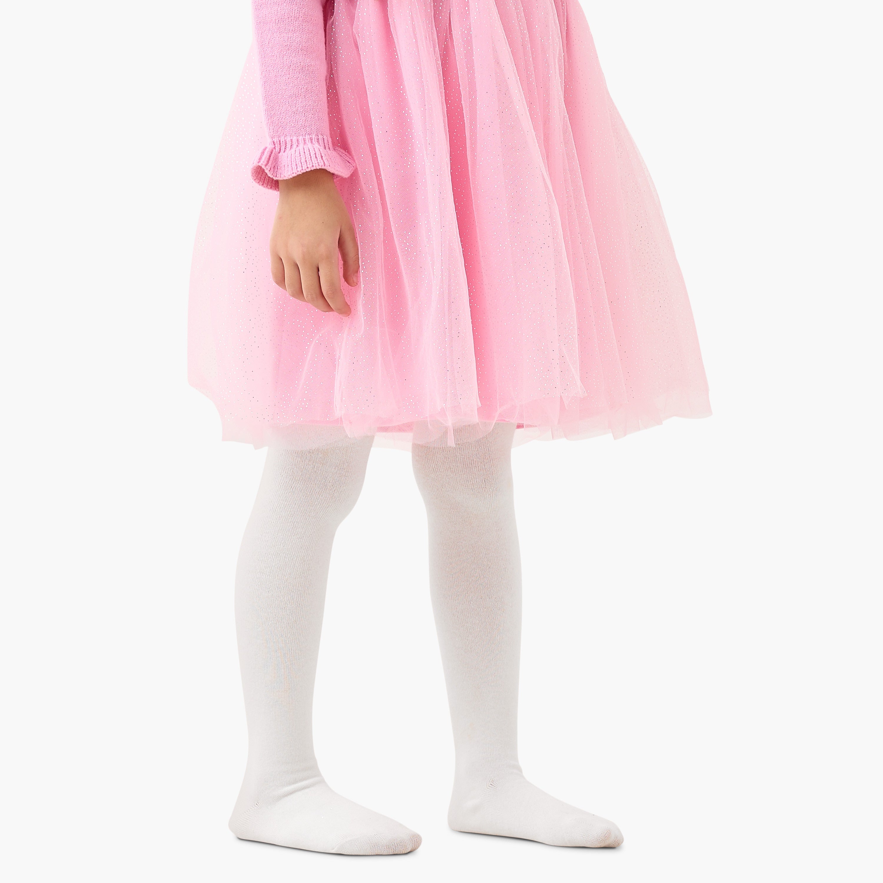 Juniors Glitter Embellished Tulle Dress with Tights