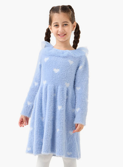 Juniors Heart Print Dress with Tights-girls-clothing-dressesandjumpsuits-image-2
