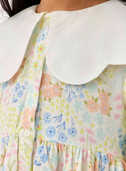 Juniors Peter Pan Collar Long Sleeves Dress with Floral Print-girls-clothing-dressesandjumpsuits-image-4
