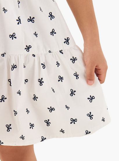 Juniors Round Neck Cap Sleeves A-line Dress with Bow Print-girls-clothing-dressesandjumpsuits-image-6