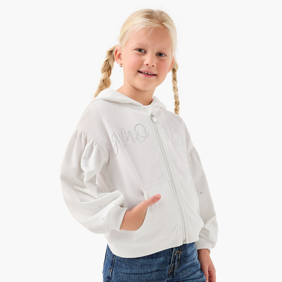 Juniors Embellished Hooded Sweatshirt with Long Sleeves