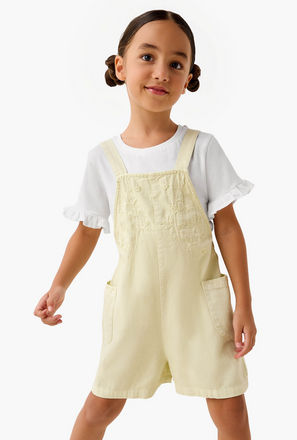 Juniors Solid T-shirt and Embroidered Dungaree Set