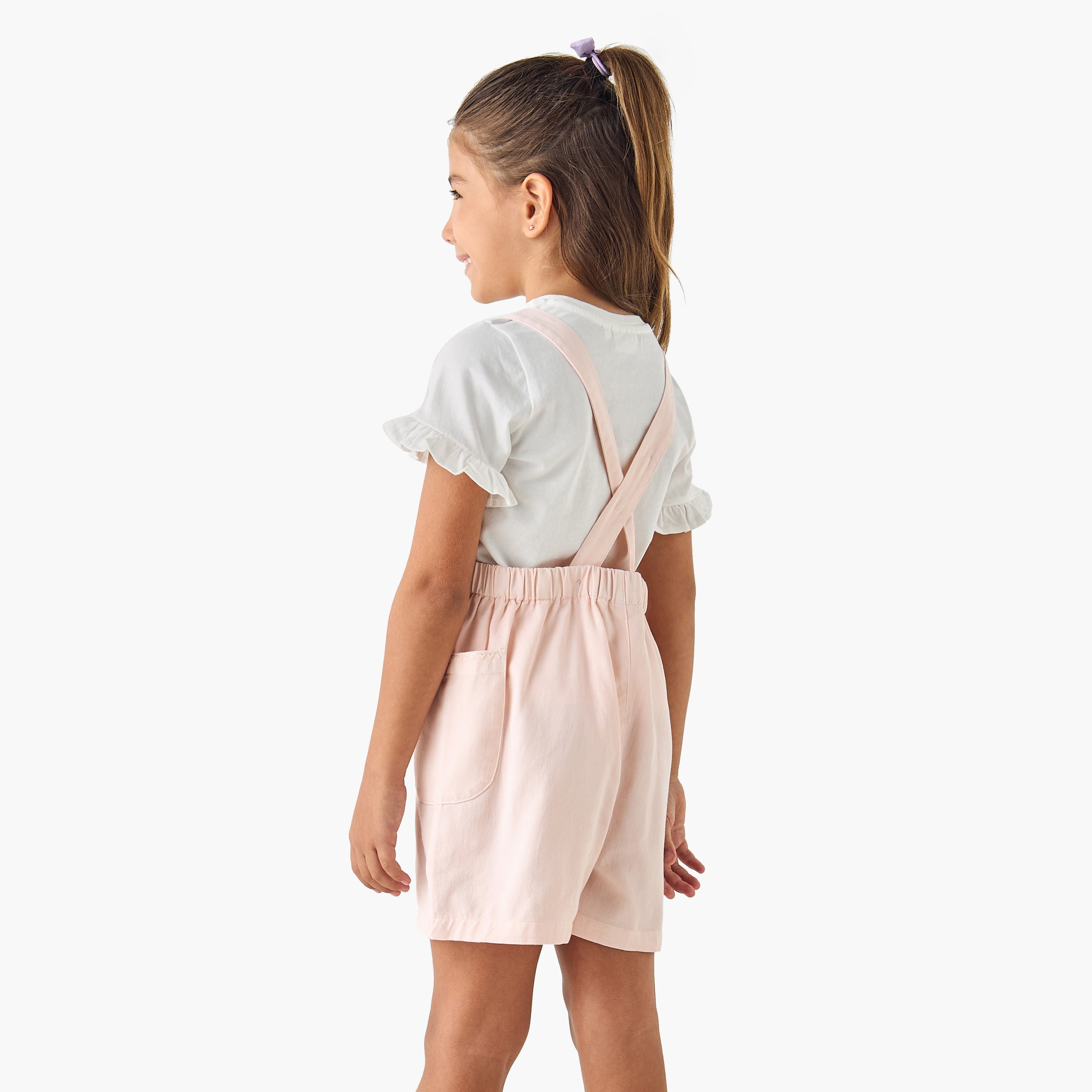 Juniors Solid T-shirt and Embroidered Dungaree Set