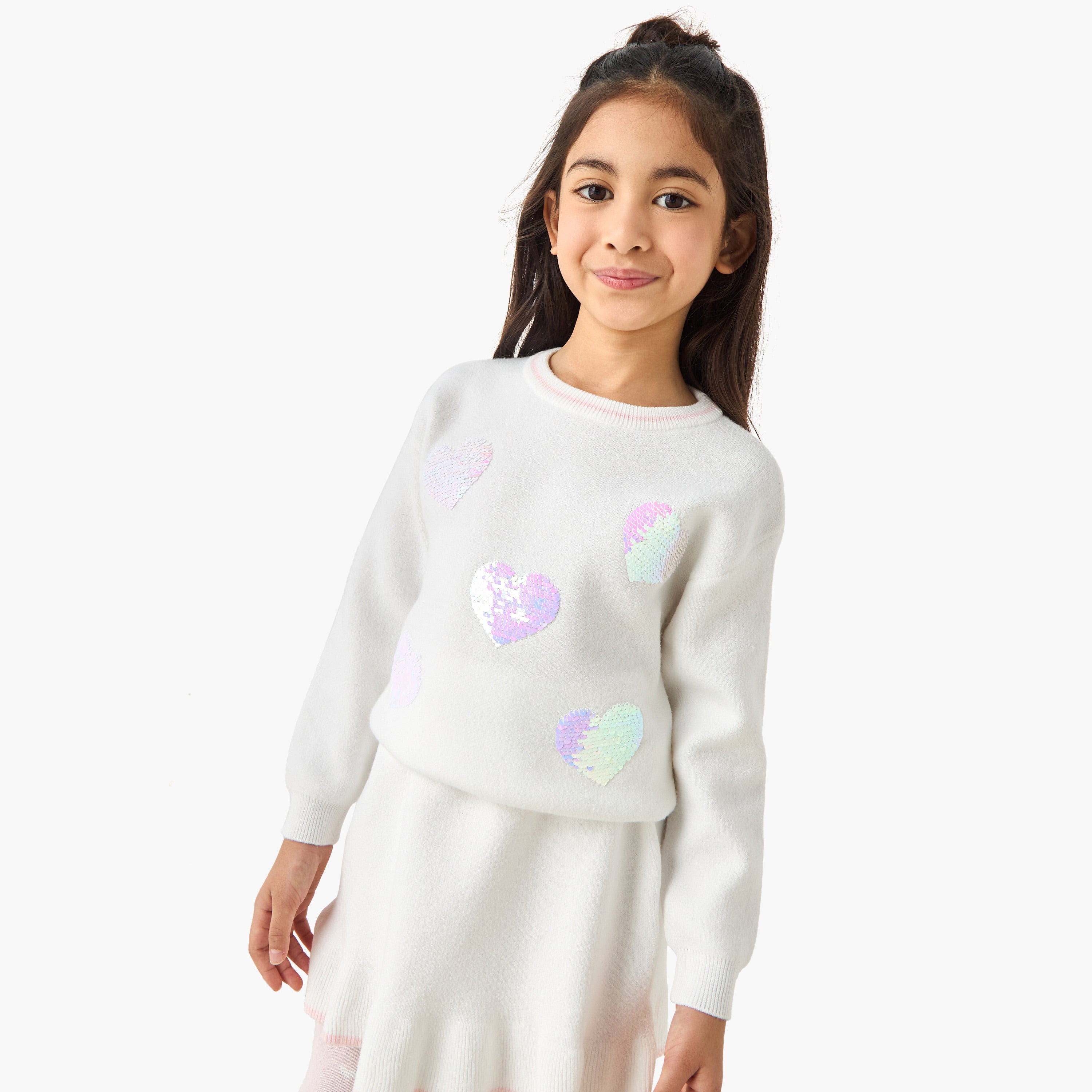 Juniors Girls Pullover and Skirt Set with Sequin Embellished - Polyester - Long Sleeves - Crew Neck