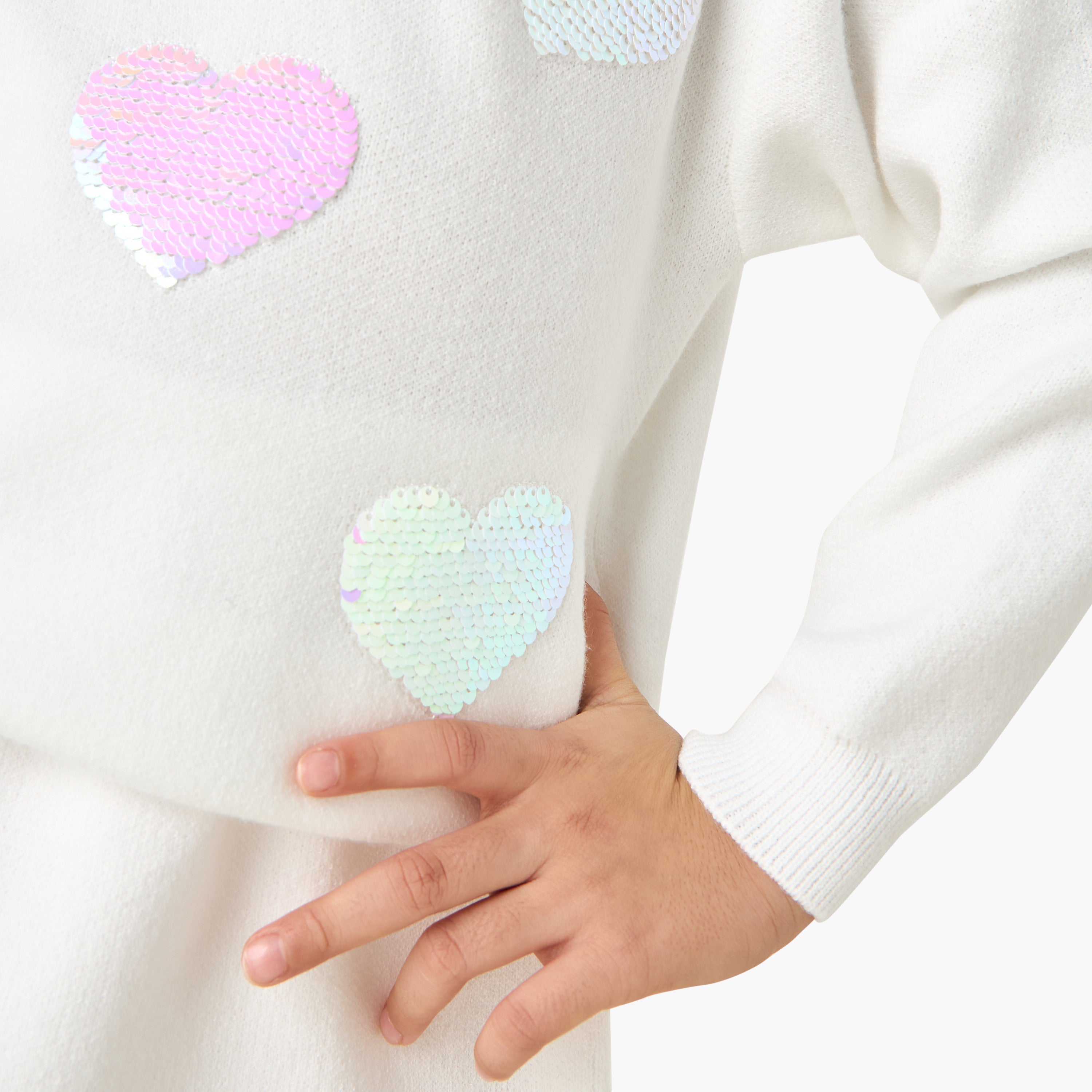 Juniors Girls Pullover and Skirt Set with Sequin Embellished - Polyester - Long Sleeves - Crew Neck