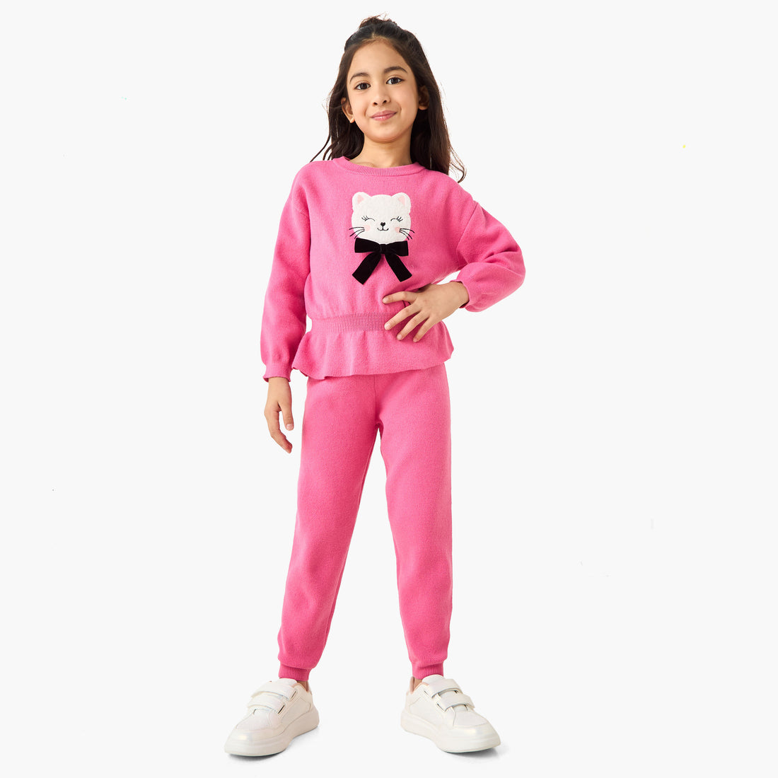 Juniors Girls Pullover and Joggers Set with Applique - Polyester Blend - Long Sleeves - Crew Neck - Pink / 2-3 yrs