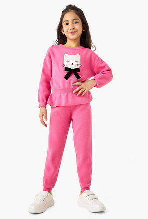 Juniors Girls Pullover and Joggers Set with Applique - Polyester Blend - Long Sleeves - Crew Neck