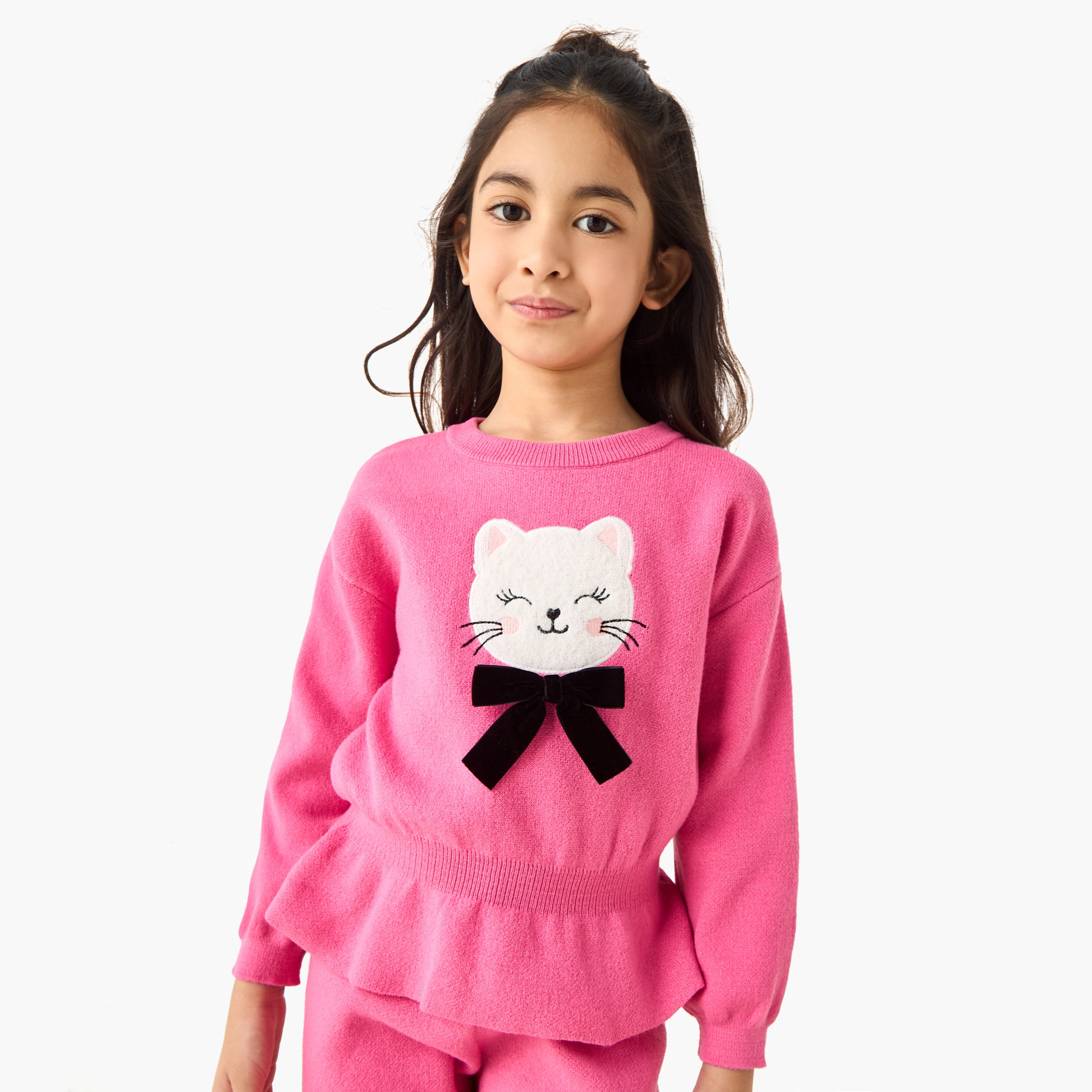 Juniors Girls Pullover and Joggers Set with Applique - Polyester Blend - Long Sleeves - Crew Neck