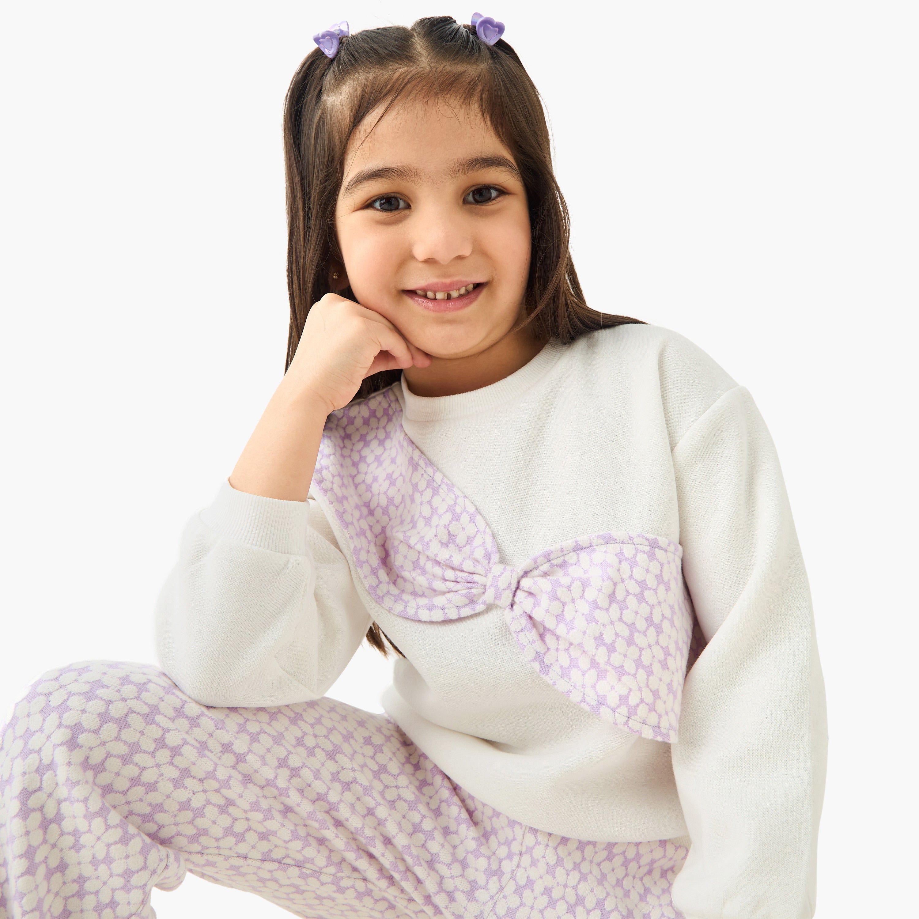 Juniors Printed Bow Detail Top and Pants Set