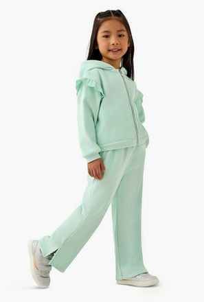 Juniors Hooded Long Sleeves Sweatshirt and Pants Set with Ruffle Detail