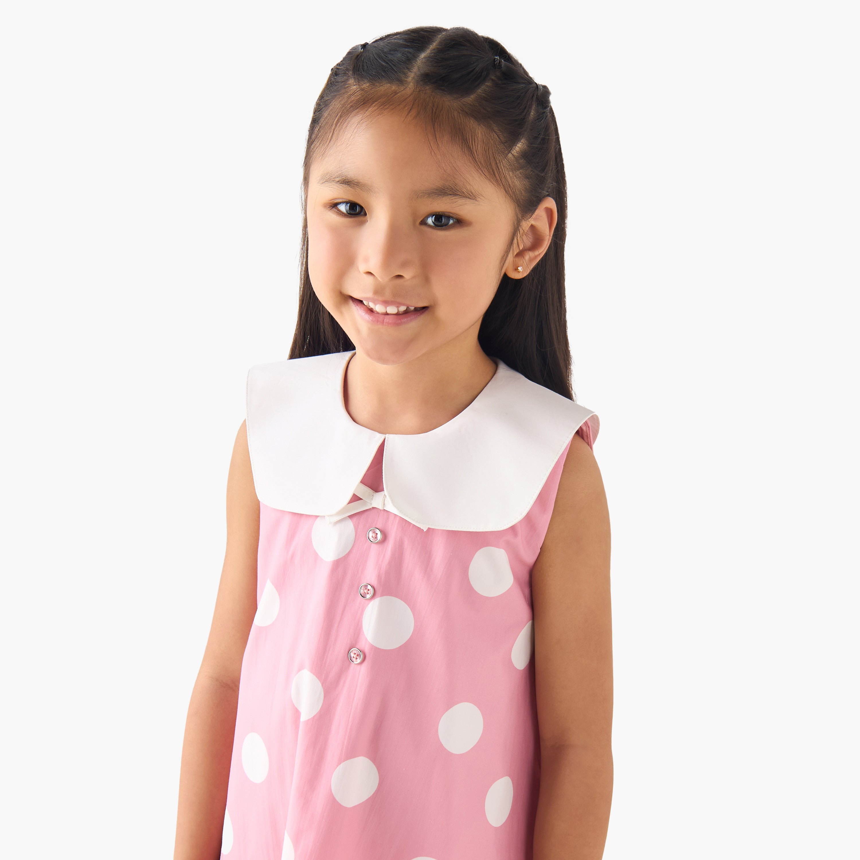 Eligo Peter Pan Collar Sleeveless Dress with Polka Dot Print