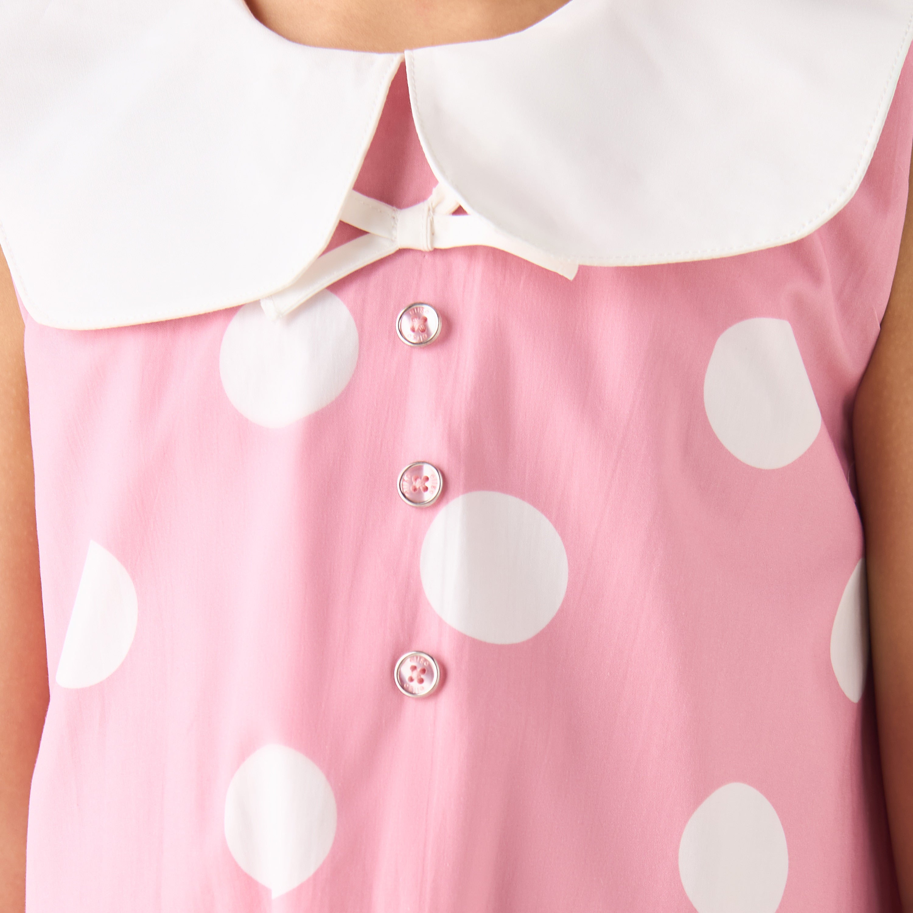 Eligo Peter Pan Collar Sleeveless Dress with Polka Dot Print