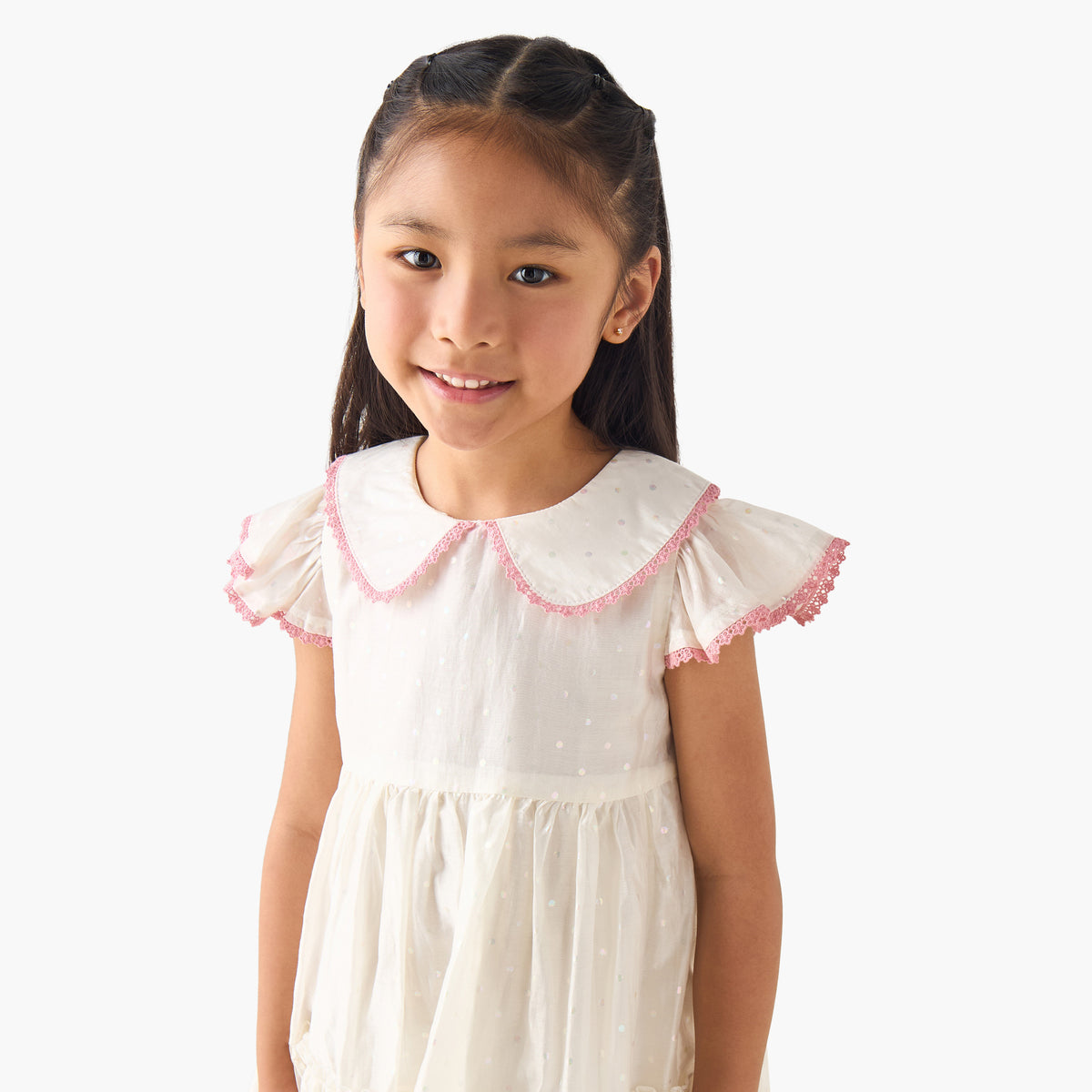 Eligo Peter Pan Collar Cap Sleeves Dress with Polka Dot Print