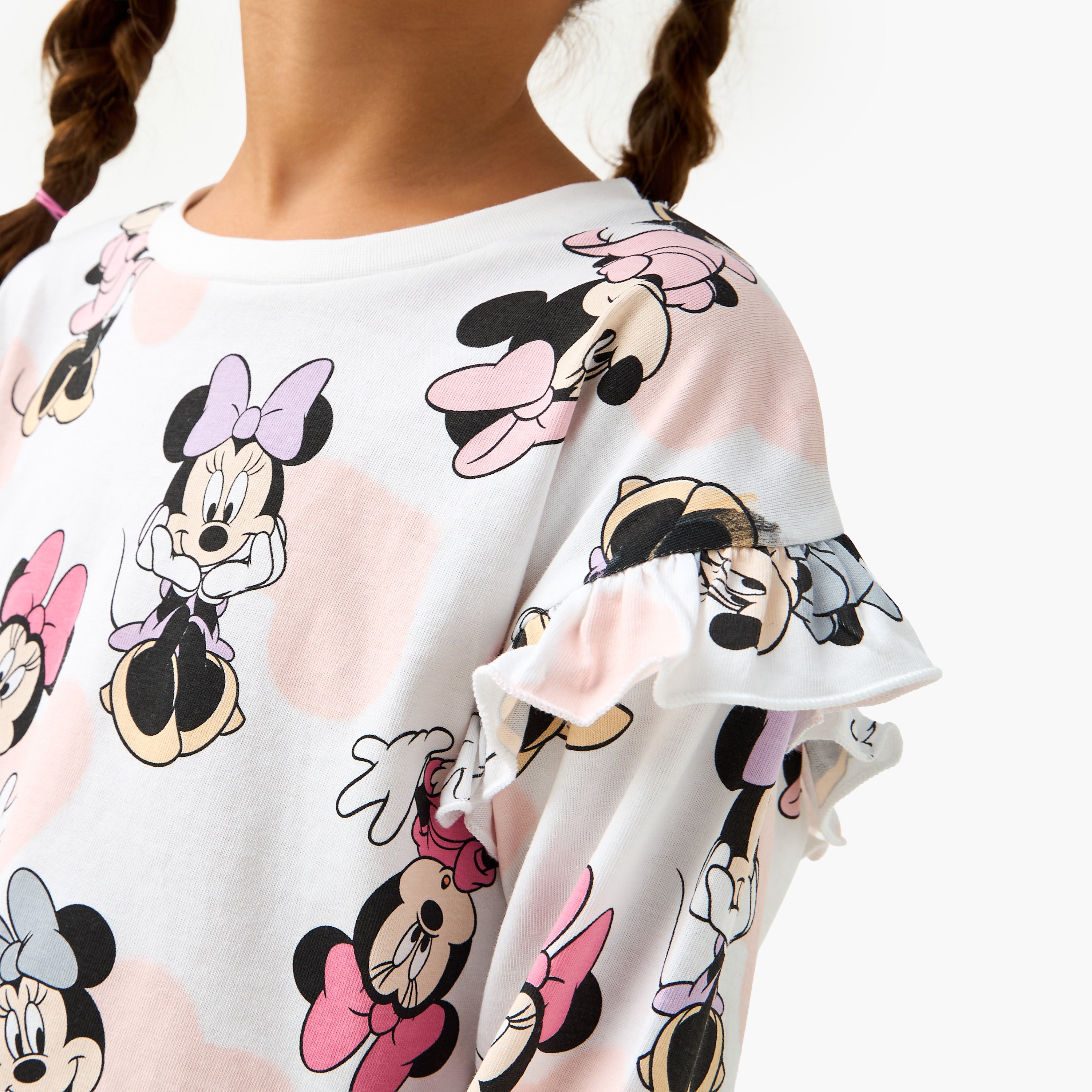 Disney Crew Neck Long Sleeves T-shirt with Minnie Mouse Print