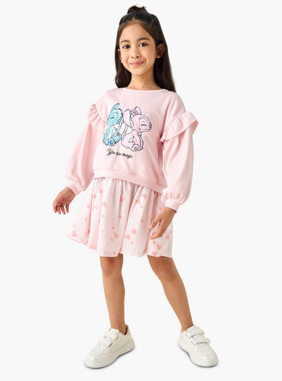 Disney Round Neck Long Sleeves Knee Length Dress with Stitch Print-girls-clothing-dressesandjumpsuits-image-2