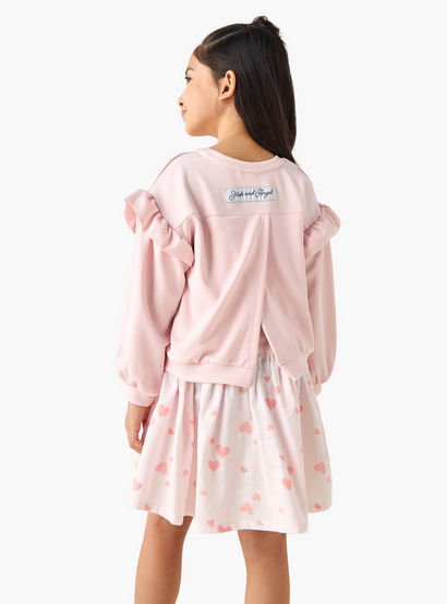 Disney Round Neck Long Sleeves Knee Length Dress with Stitch Print-girls-clothing-dressesandjumpsuits-image-3