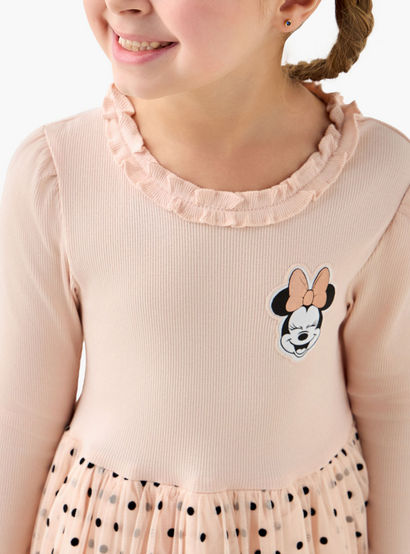 Disney Round Neck Long Sleeves Dress with Minnie Mouse and Polka Dot Print-girls-clothing-dressesandjumpsuits-image-5