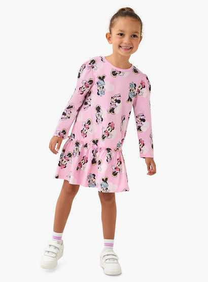 Disney Round Neck Long Sleeve Dress with Minnie Mouse Print-girls-clothing-dressesandjumpsuits-image-2
