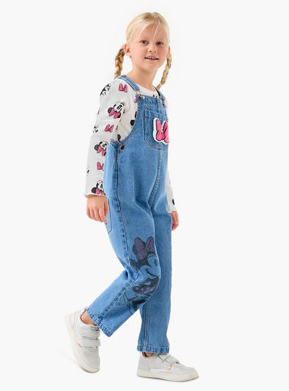 Disney Girls T-shirt and Dungaree Set with Minnie Mouse Print - Long Sleeves-baby-girls-clothing-setsandcoords-image-2