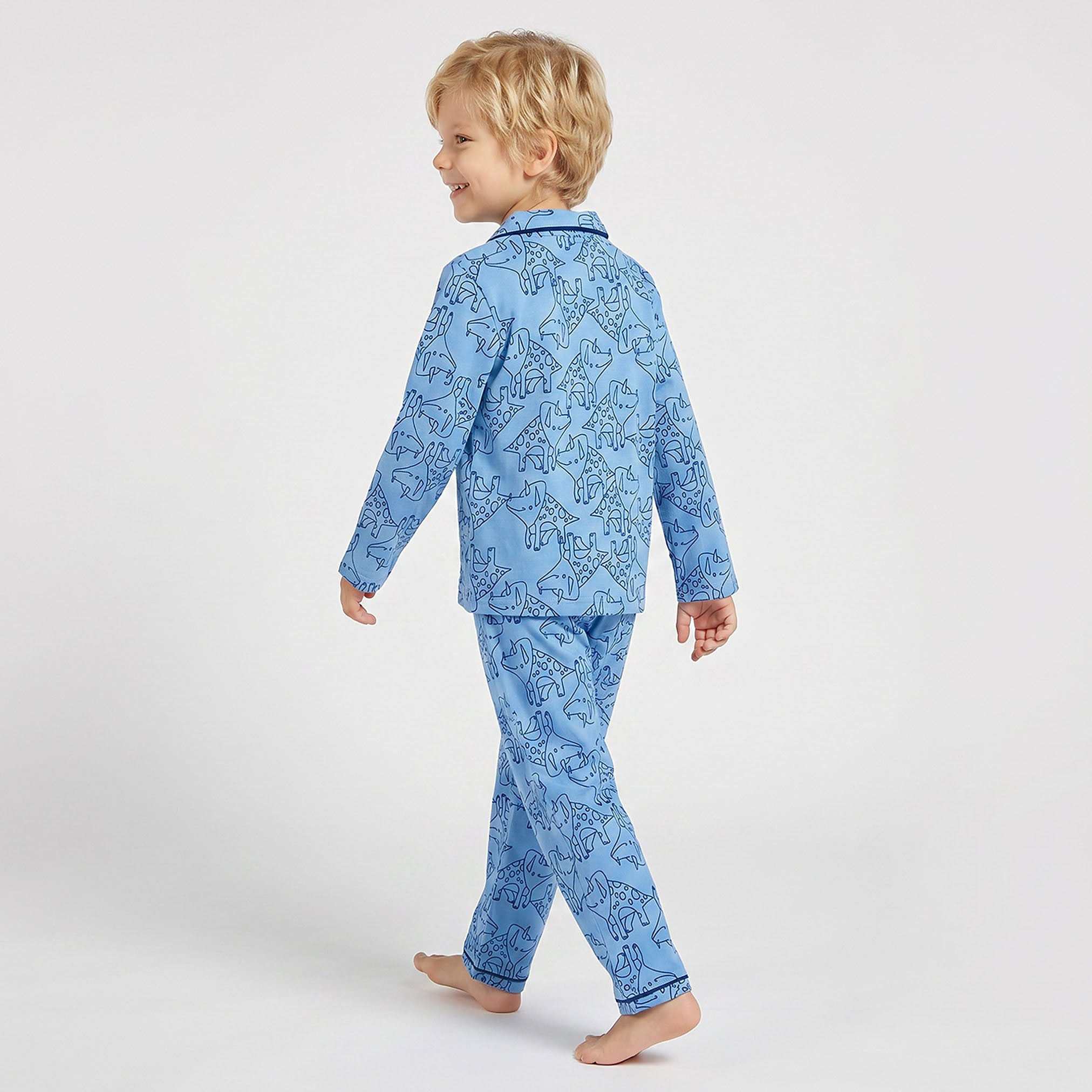 Juniors Boys Pyjama Set with Print - Cotton - Long Sleeves - Notch Collar