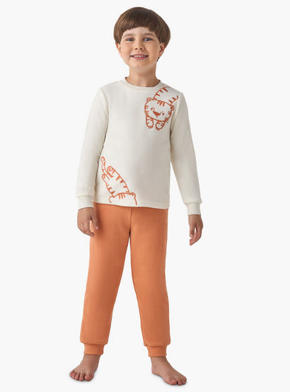 Juniors Boys Pyjama Set with Embroidery - Polyester - Long Sleeves - Crew Neck-boys-clothing-nightwear-image-1