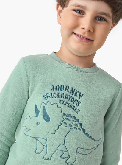 Juniors Boys Pyjama Set with Dinosaur Embroidery - Polyester - Long Sleeves - Crew Neck-boys-clothing-nightwear-image-5