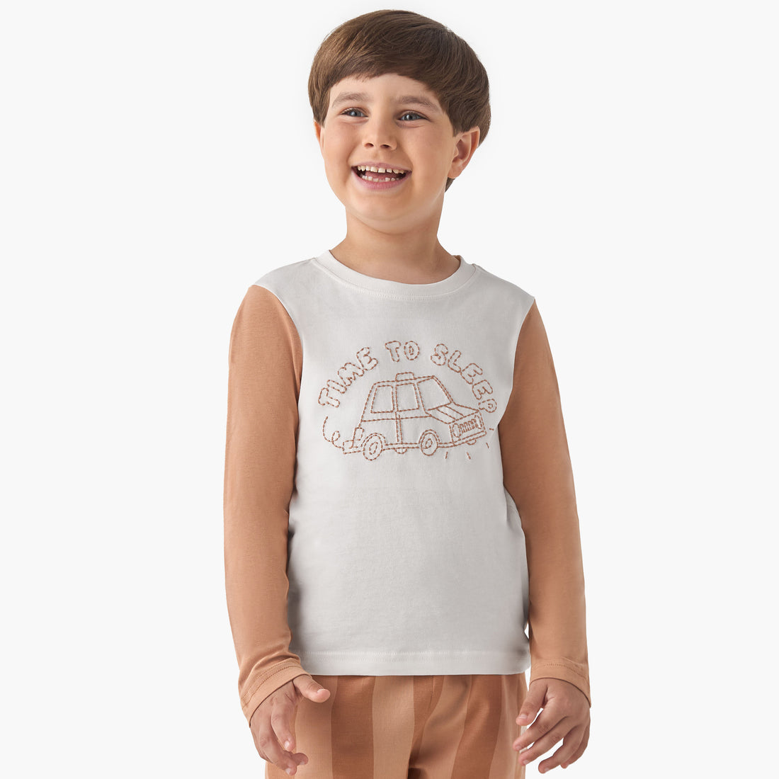 Juniors Boys Pyjama Set with Embroidery - Cotton - Long Sleeves - Crew Neck