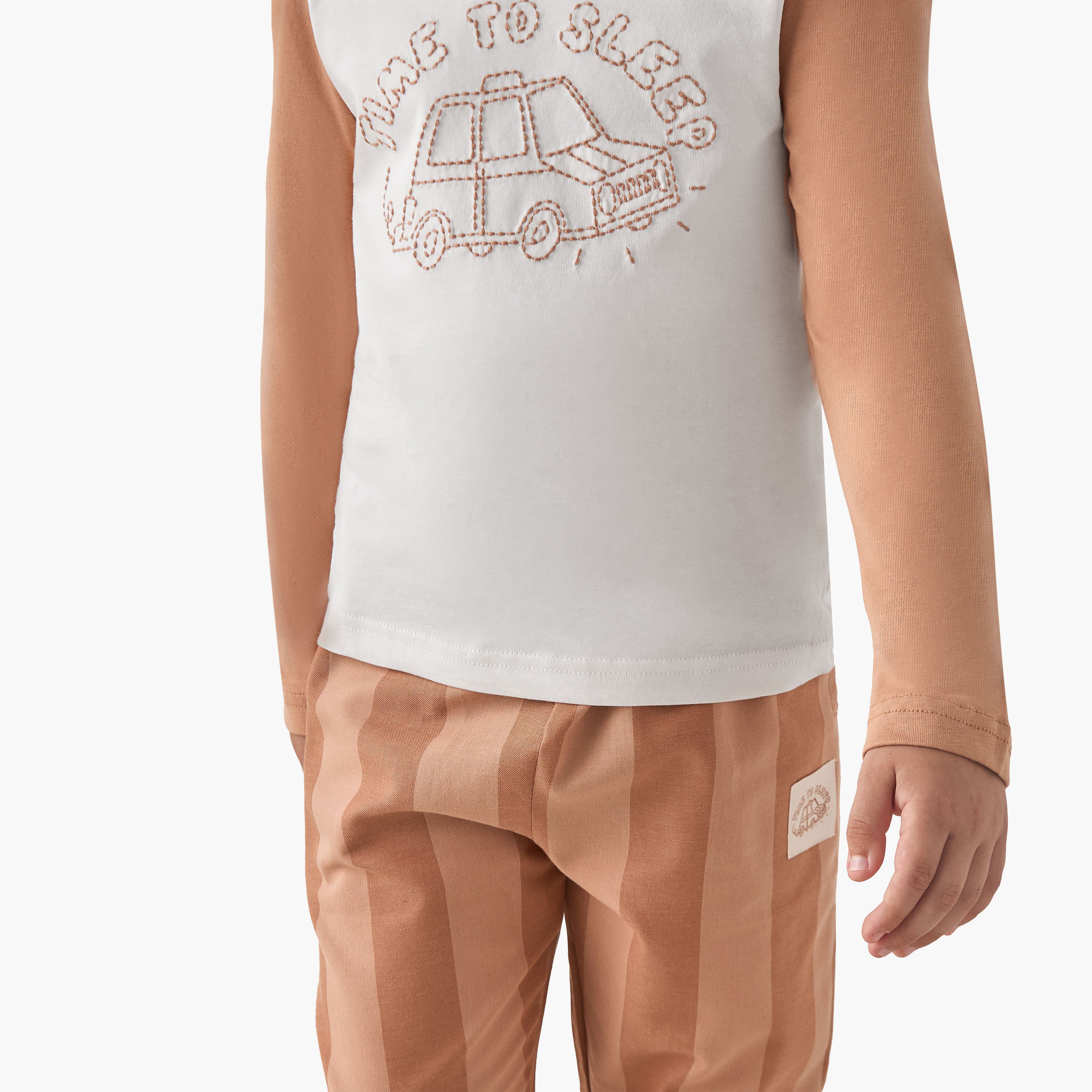 Juniors Boys Pyjama Set with Embroidery - Cotton - Long Sleeves - Crew Neck