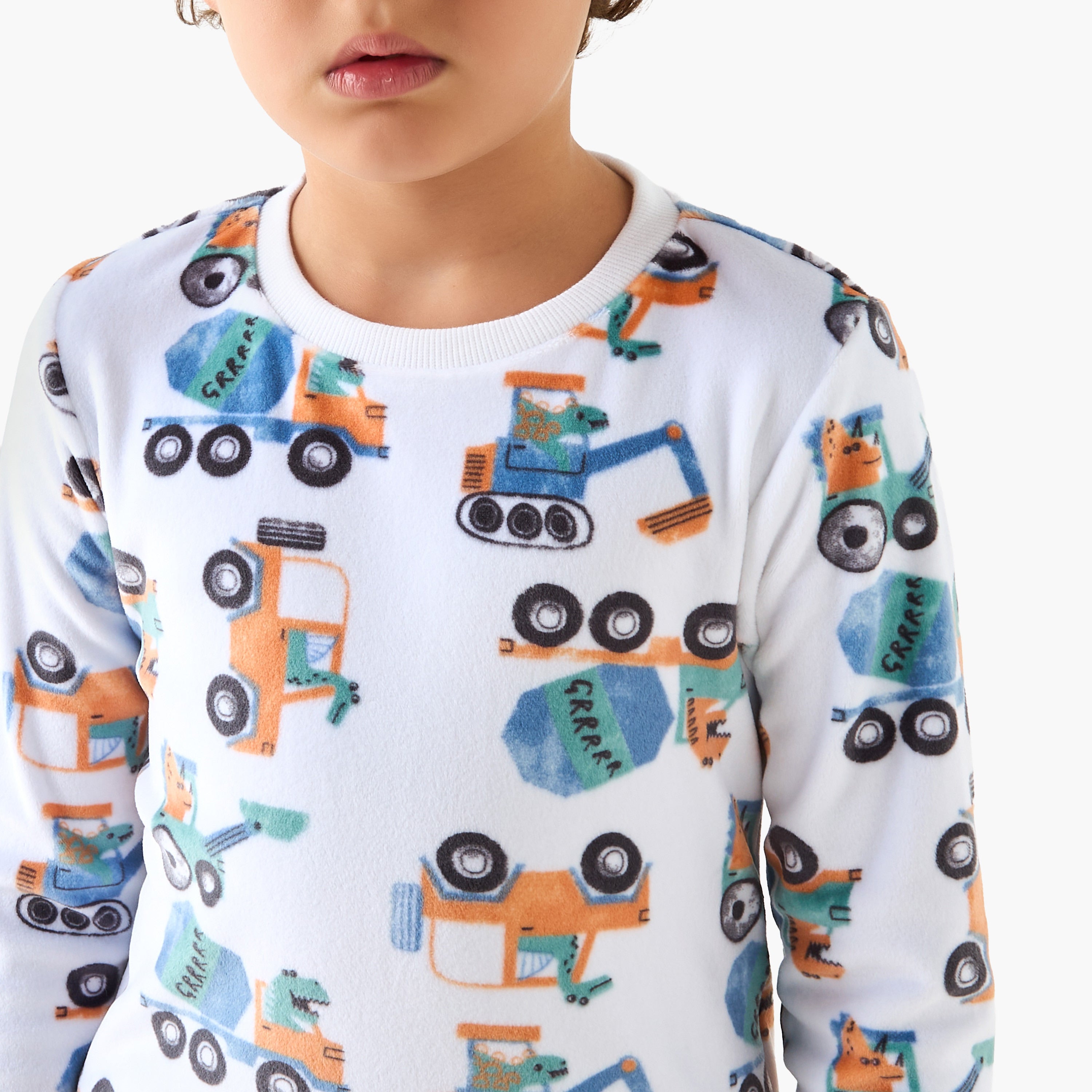 Juniors Construction Vehicle Print T-shirt and Pyjama Set