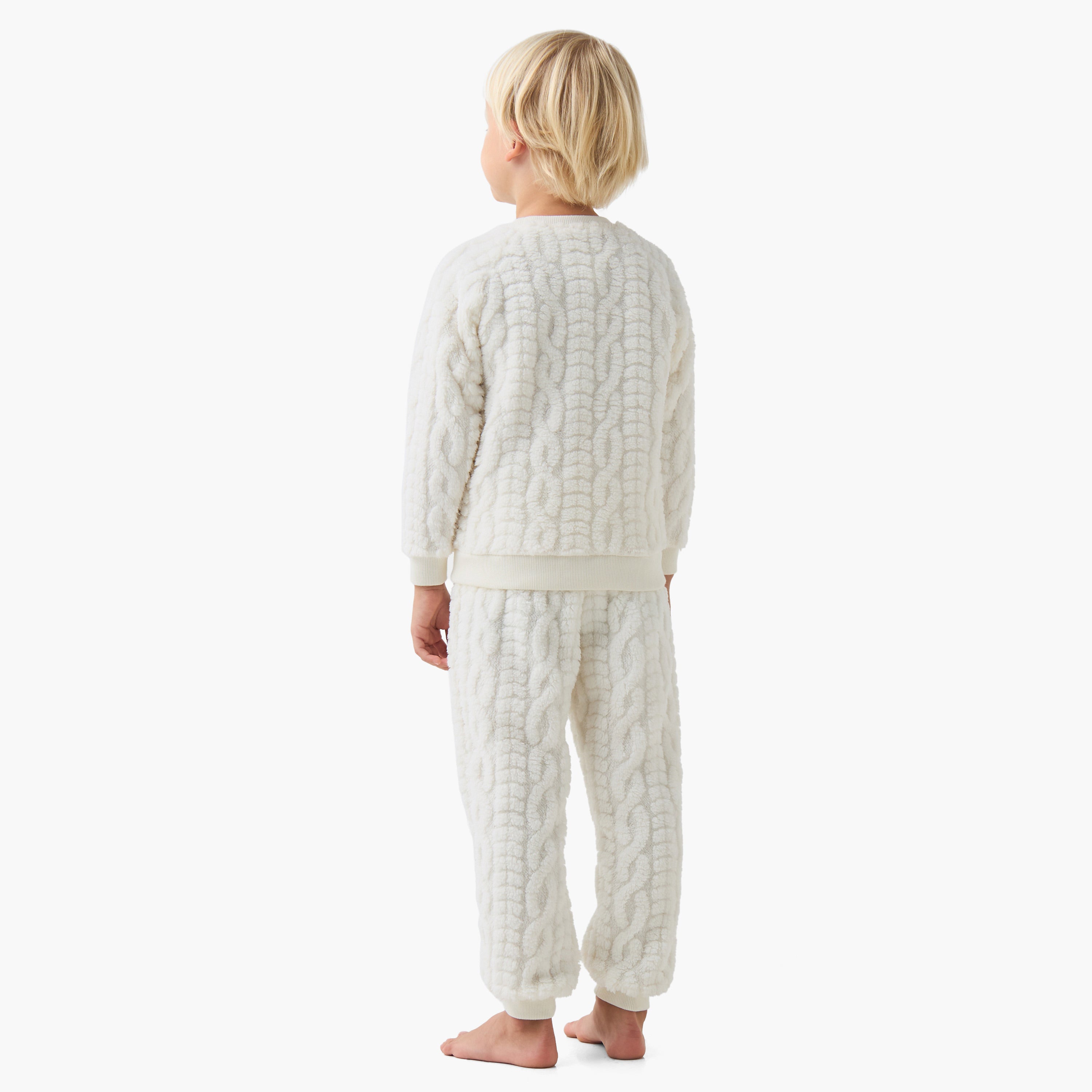 Juniors Boys Pyjama Set with Cable Knit - Polyester - Long Sleeves - Crew Neck