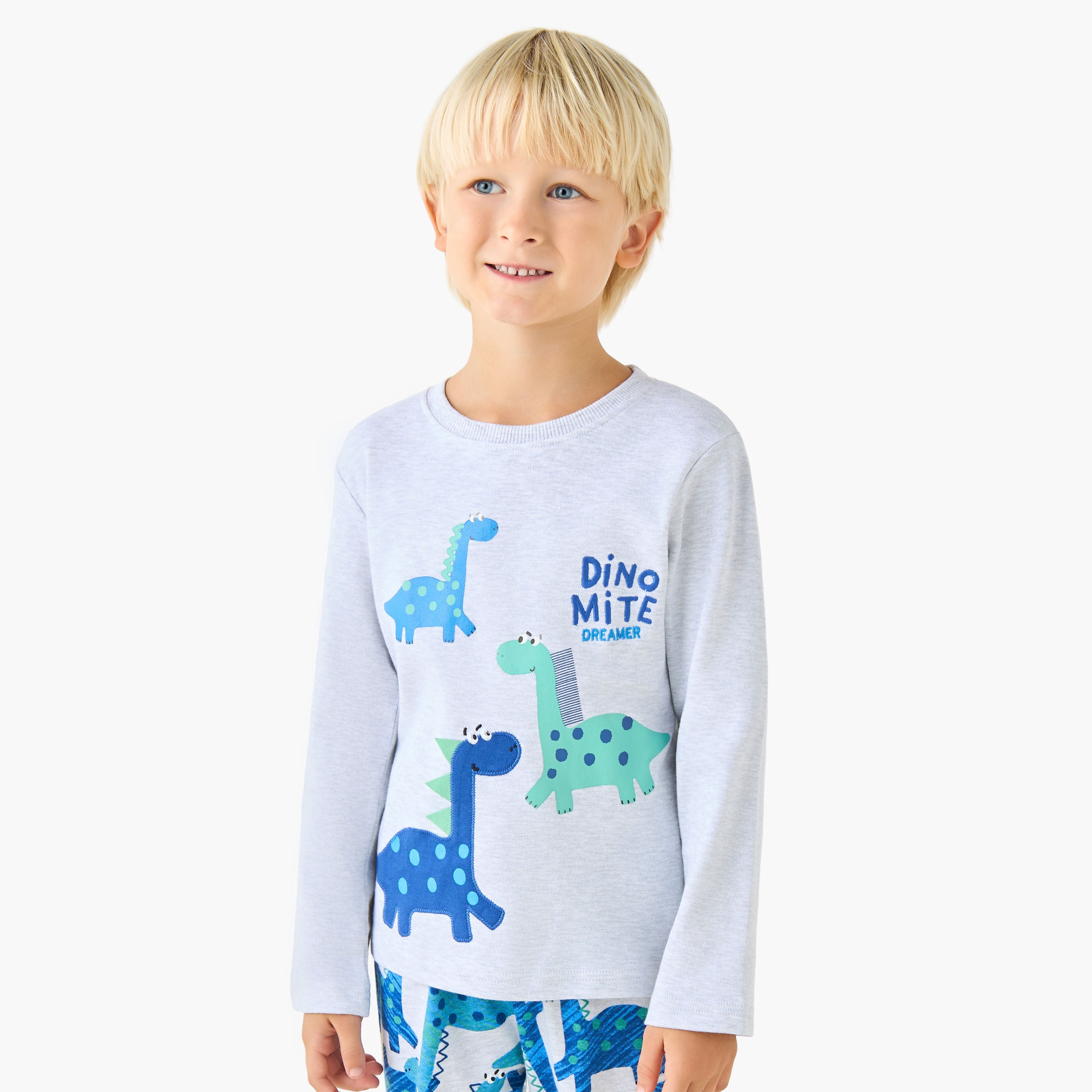 Juniors Cotton Crew Neck Long Sleeves Pyjama Set with Sailboat Print